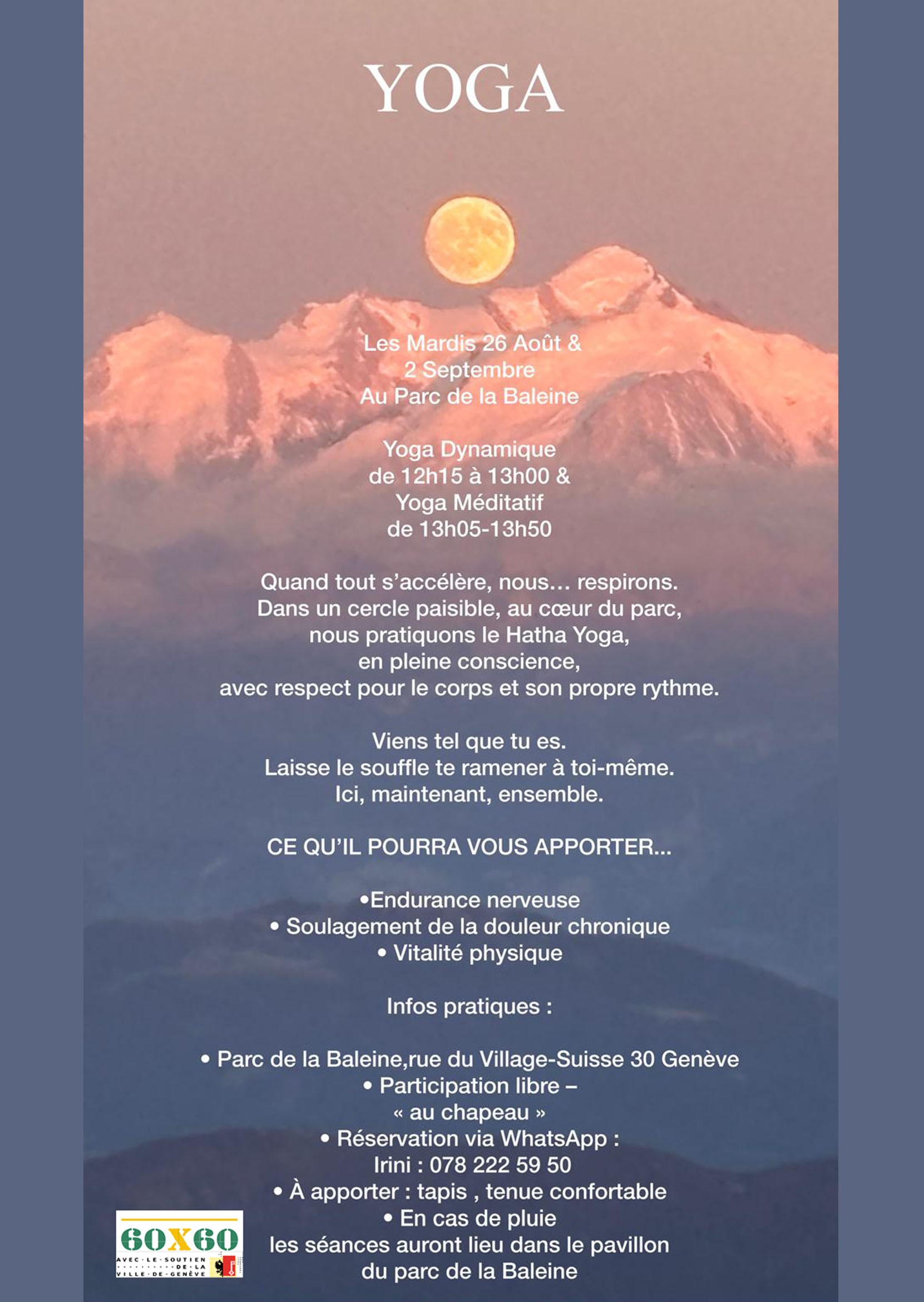 affiche Hatha Yoga au parc de la Baleine